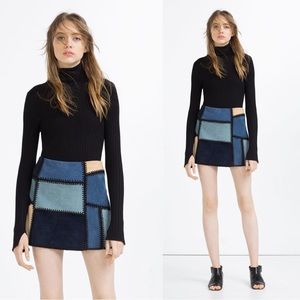 Zara Women's Patchwork Natural Suede Skirt